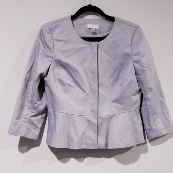 ANN TAYLOR LOFT Linen Blend Grey Button Up  Peplum Jacket Size M - Picture 2 of 7